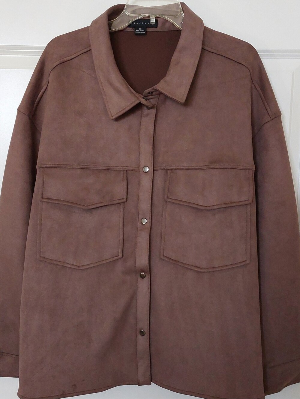 Warm Coffee Brown Faux-Suede Snap-Front Shacket Shirt Jacket